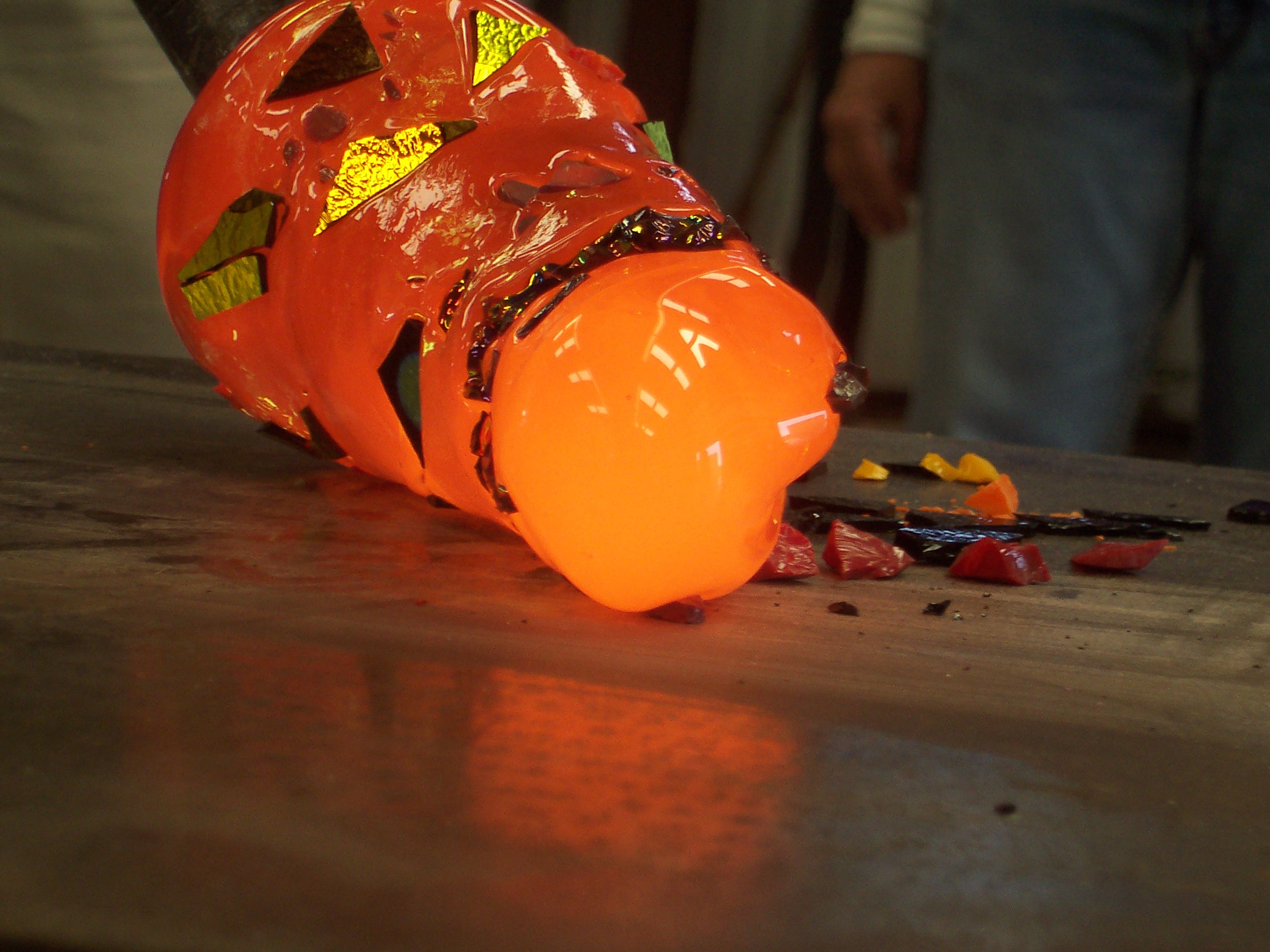 Photo of Solid sculptured hot glass being formed.